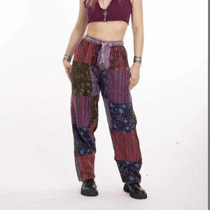 Vintage Y2K Patchwork Embroidery Multicolor Boho Hippie Pants